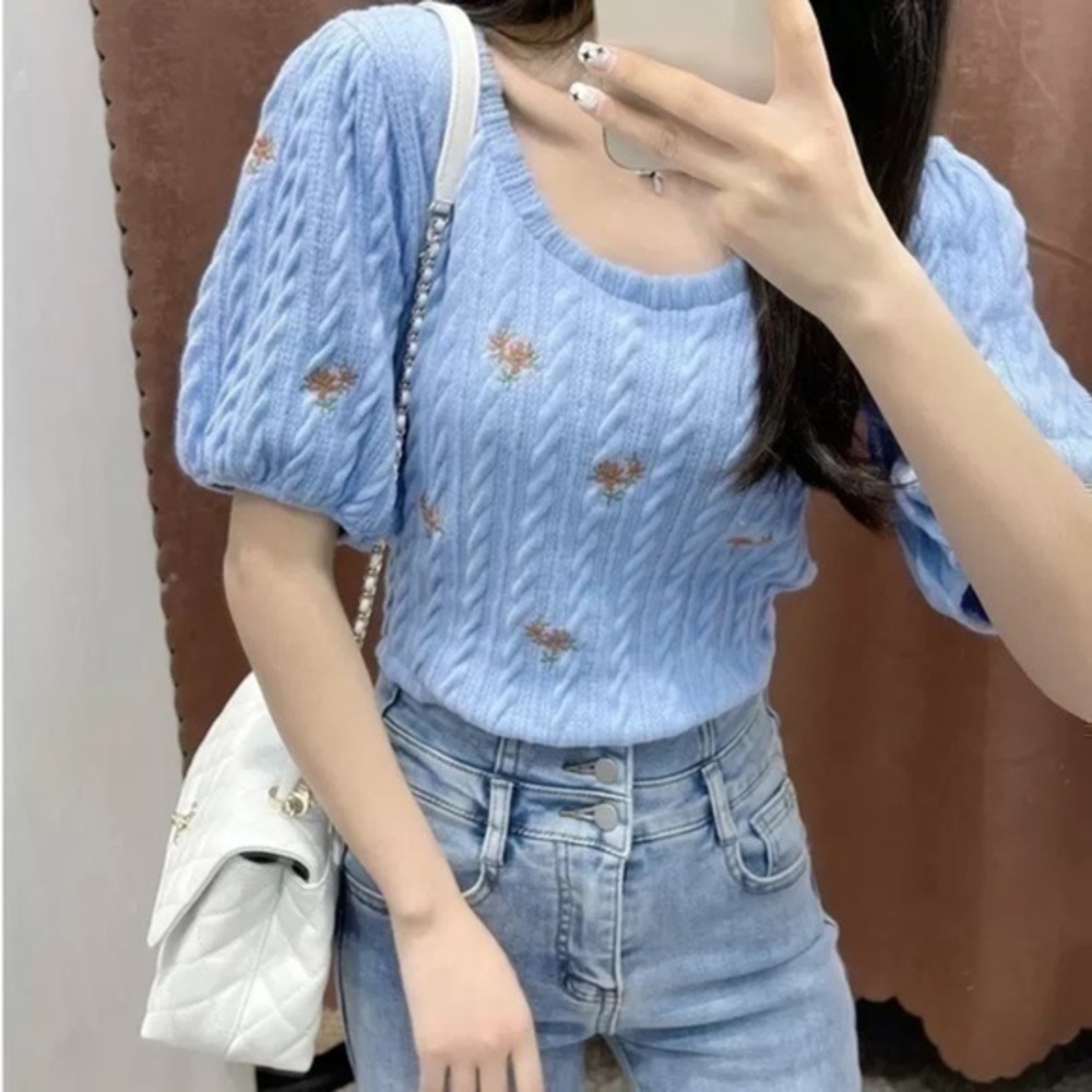 ZARA embroidered cable knit top 5039/573